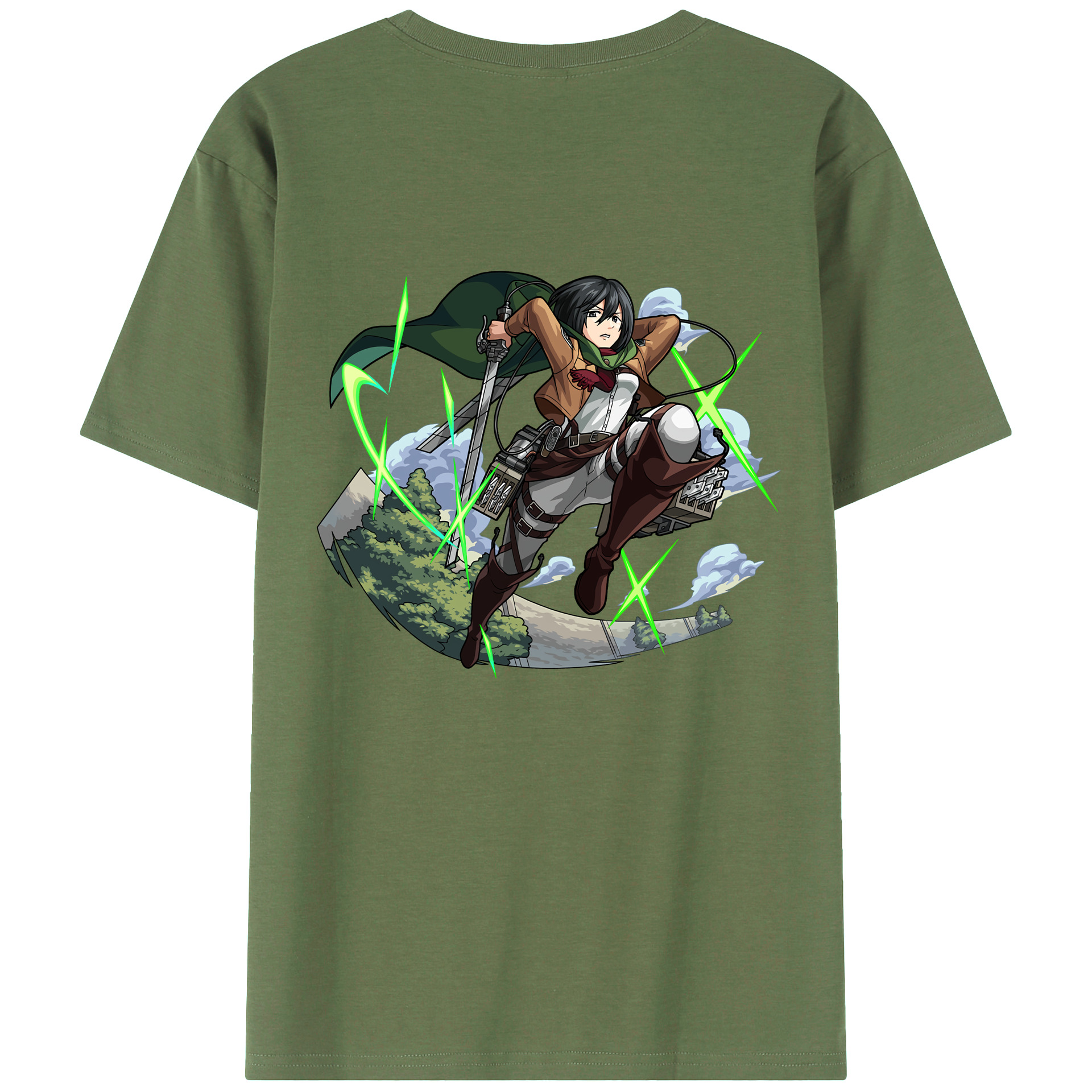 （画像用） 進撃の巨人 ミカサ·アッカーマン Attack on Titan Mikasa Ackerman 綿100％ メンズ半袖Tシャツ（バックプリント） 通気性